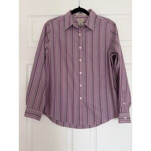 L.L. Bean Wrinkle-Resistant Purple Striped Button-Up Shirt Career Preppy S